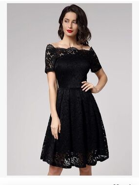 One-Shoulder Black Lace Cocktail Dress